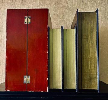 Doos - Hout Leer Fluweel - 4 Vintage Geheimen Boekdoos