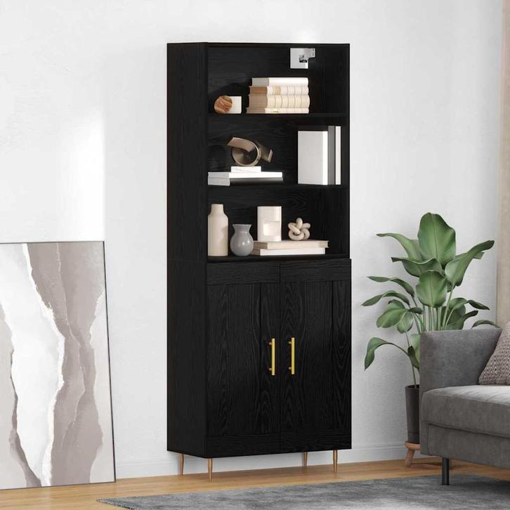 vidaXL Highboard Wandgemonteerd 2 pcs Zwart Eiken Bewerkt, Huis en Inrichting, Kasten | Dressoirs, Nieuw, Verzenden