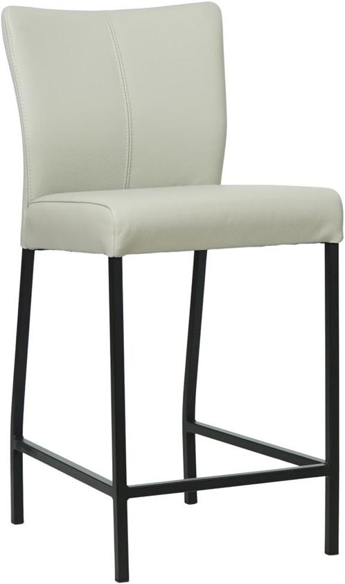 Lichtgrijze leren moderne barkruk - poot vierkant zwart -, Huis en Inrichting, Barkrukken, 90 cm of meer, Met voetsteun, 1 kruk