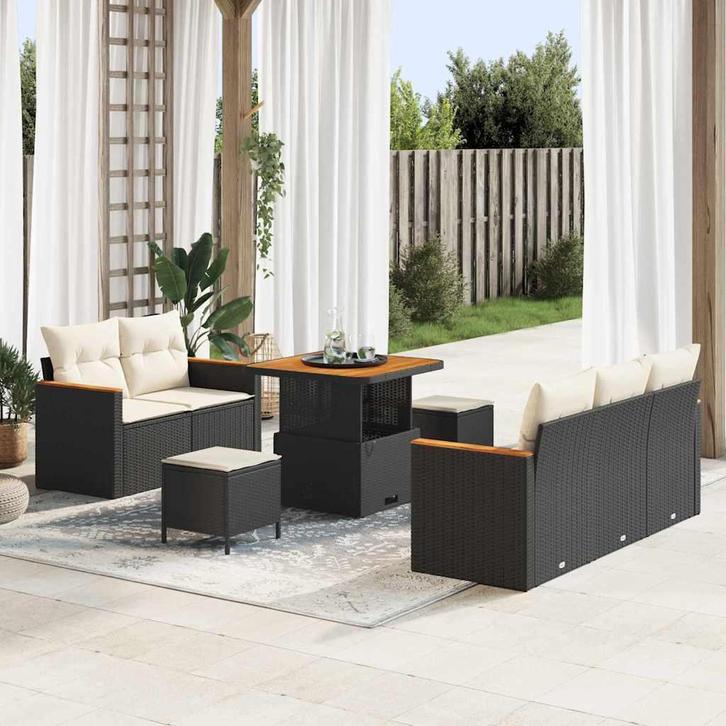 vidaXL Tuinbank Set met kussen met opslag Zwart Poly rattan, Jardin & Terrasse, Ensembles de jardin, Envoi