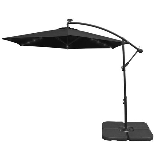 Zwarte 3m LED Zweefparasol met een eenvoudige voet, Jardin & Terrasse, Parasols, Envoi