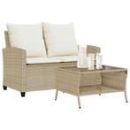 vidaXL Tuinbank 2-zits met kussens & tafel poly rattan beige, Tuin en Terras, Verzenden, Nieuw