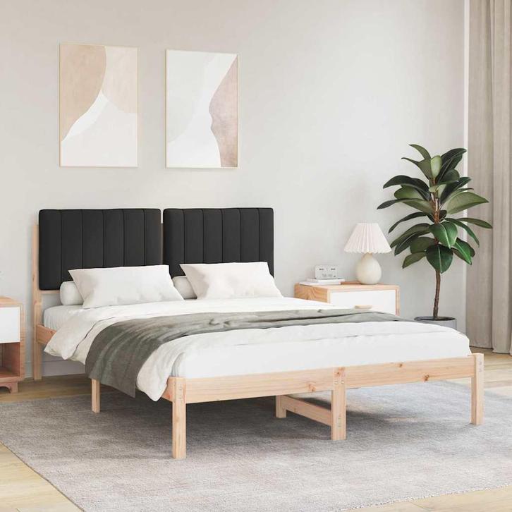 vidaXL Bedframe met Gevoerde Hoofdbord Zwart 140 x 200 cm, Huis en Inrichting, Slaapkamer | Bedden, Nieuw, Verzenden