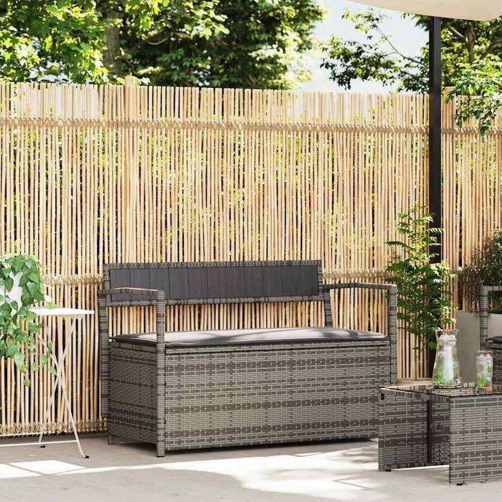 vidaXL Tuinbank met kussen, grijs polyrotan, Tuin en Terras, Tuinsets en Loungesets, Nieuw, Verzenden