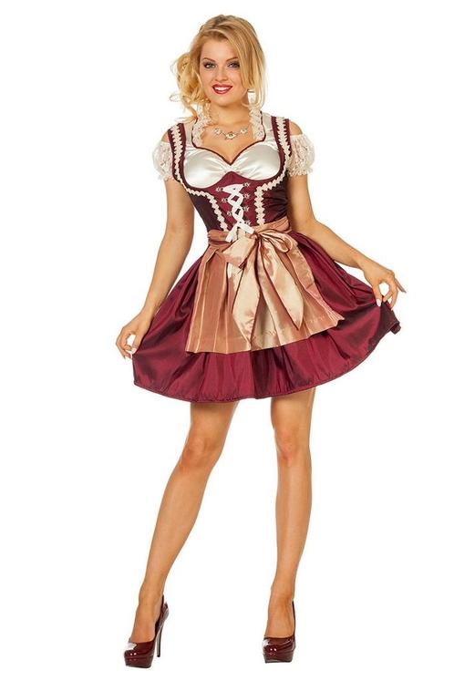 Bordeaux Rode Dirndl Jurk Oktoberfest Dames, Kinderen en Baby's, Carnavalskleding en Verkleedspullen, Nieuw, Verzenden