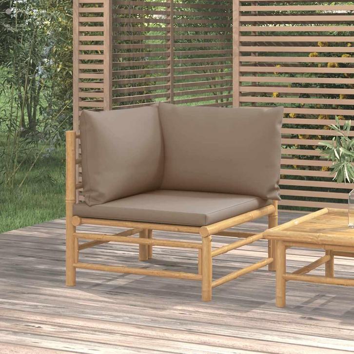 vidaXL Tuinhoekbank met kussens bamboe taupe, Tuin en Terras, Tuinsets en Loungesets, Nieuw, Verzenden