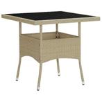 vidaXL Tuintafel poly rattan en glas beige, Tuin en Terras, Tuintafels, Verzenden, Nieuw