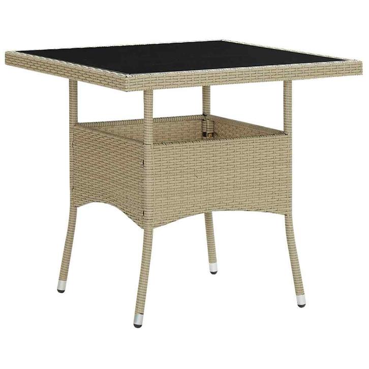 vidaXL Tuintafel poly rattan en glas beige, Tuin en Terras, Tuintafels, Nieuw, Verzenden