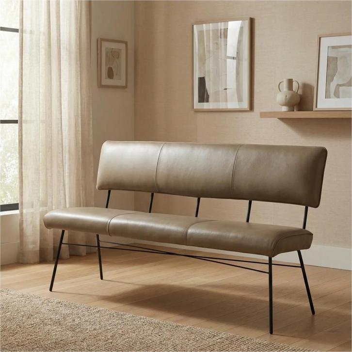 Leren eetkamerbank Solid - Granada Taupe (taupe/bruin) -, Huis en Inrichting, Stoelen, Bruin, Nieuw, Leer, Ophalen of Verzenden