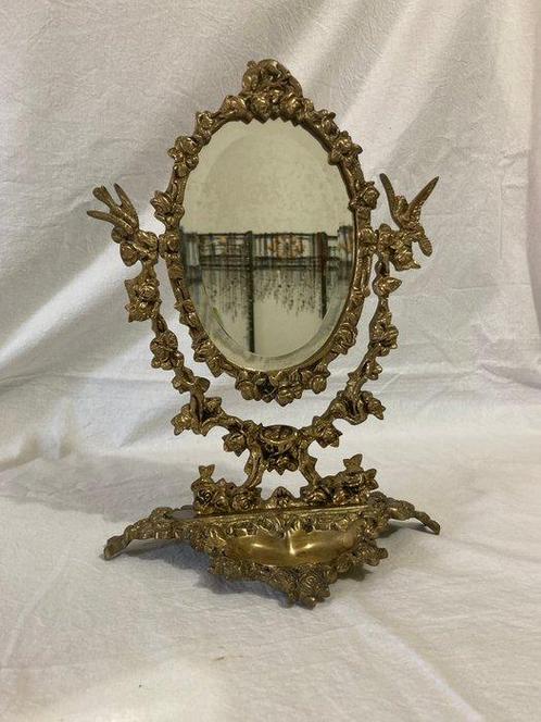 Miroir- Splendide Miroir de Table-Vide Poche - Laiton, Antiek en Kunst, Curiosa en Brocante