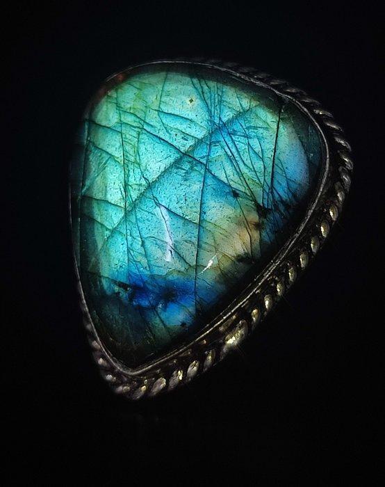 Prachtige Labradoriet 925 zilveren ring Gratis verzending -, Collections, Minéraux & Fossiles