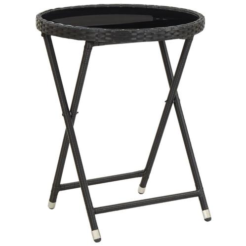 vidaXL Theetafel 60 cm poly rattan en gehard glas zwart, Tuin en Terras, Tuintafels, Nieuw, Verzenden