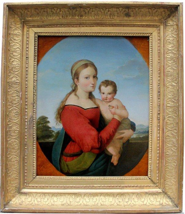 Nazarene School (XIX) - Maria with Jesus Child, Antiquités & Art, Art | Peinture | Classique