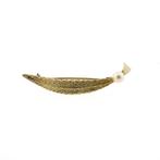 Gouden broche als veer met parel (veer broche), Handtassen en Accessoires, Broches, Ophalen of Verzenden, Gebruikt, Overige kleuren