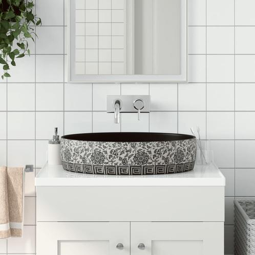 vidaXL Opzetwasbak ovaal 56,5x36,5x13,5 cm keramiek zwart en, Doe-het-zelf en Bouw, Sanitair, Nieuw, Verzenden