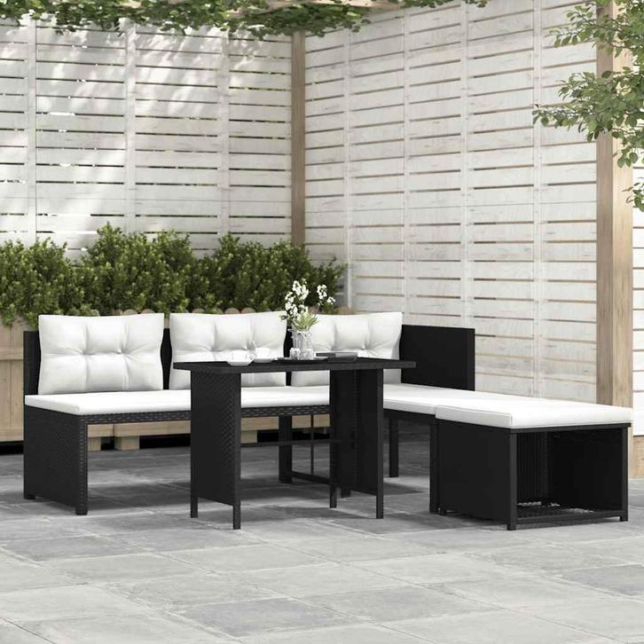 vidaXL 4-delige Loungeset poly rattan zwart, Tuin en Terras, Tuinsets en Loungesets, Loungeset, Nieuw, Verzenden