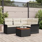 vidaXL 5-delige tuinbankset met kussens - zwart poly rattan, Tuin en Terras, Verzenden, Nieuw