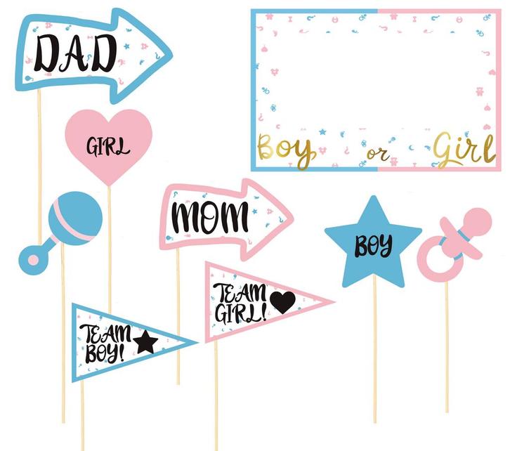 Gender Reveal Photo Booth Set 8 delig, Hobby en Vrije tijd, Feestartikelen, Nieuw, Verzenden