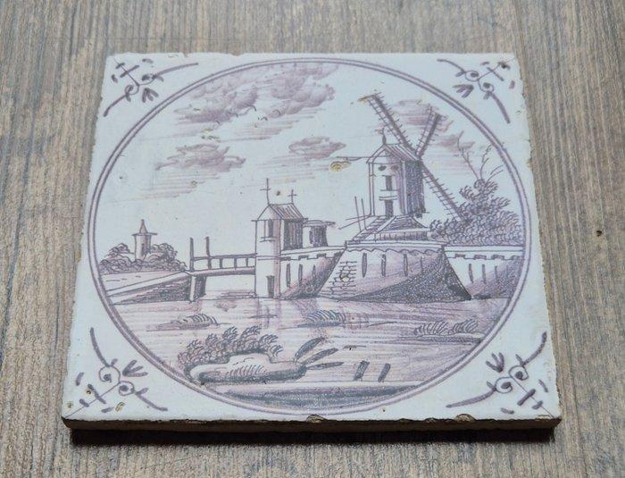 Tegel - 1750-1800 - Stadspoort met Molen, Antiek en Kunst, Antiek | Glaswerk en Kristal