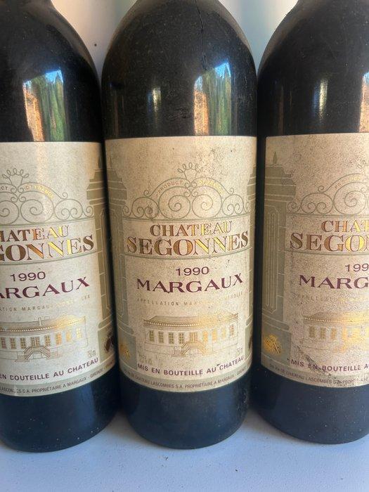 1990 Château Ségonnes - Margaux - 3 Fles (0,75 liter), Verzamelen, Wijnen