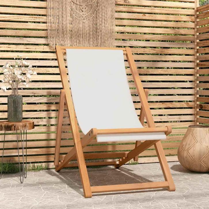 vidaXL Ligstoel 56x105x96 cm teakhout crème, Tuin en Terras, Tuinstoelen, Nieuw, Verzenden