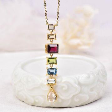 Sans Prix de Réserve - Collier Argent - Gemmes mixtes -
