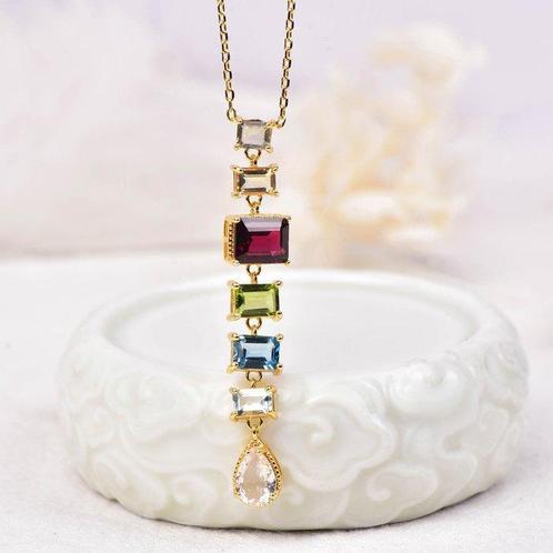 Sans Prix de Réserve - Collier Argent - Gemmes mixtes -, Handtassen en Accessoires, Kettingen