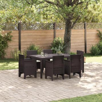 vidaXL Tuin Eetset 7 pcs Bruin PE Riet, Verzenden