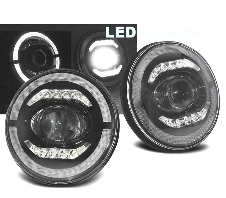 PHARES POUR JEEP WRANGLER 96-18 ANGEL EYES FULL LED NOIR, Auto-onderdelen, Verlichting, Verzenden