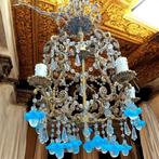 Lustre - Turquoise de Murano, 5 lumières, cristaux et fleurs