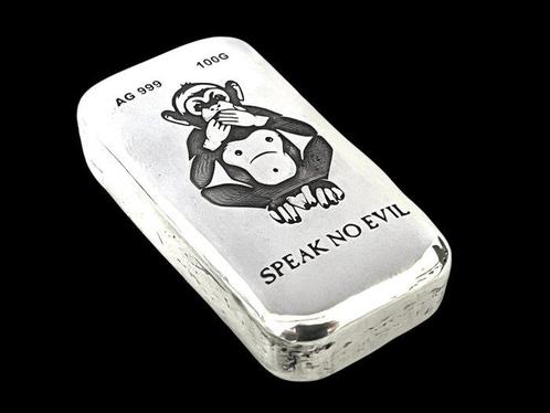 100 gram - Zilver .999 - -No Reserve- Speak no evil (Zonder, Postzegels en Munten, Edelmetalen en Baren
