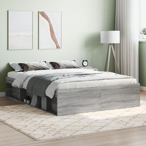 vidaXL Cadre de lit sonoma gris 135x190 cm double, Maison & Meubles, Chambre à coucher | Lits, Neuf, Envoi