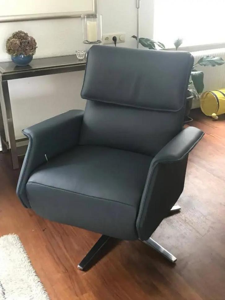 Leren relaxfauteuil - blauw leer, Huis en Inrichting, Fauteuils, Nieuw, Ophalen of Verzenden
