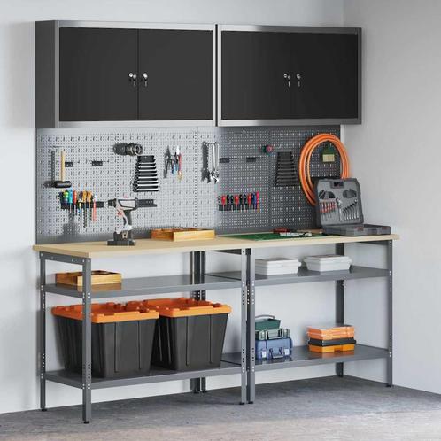 vidaXL 8-delige werkbankset grijs staal, Doe-het-zelf en Bouw, Werkbanken, Nieuw, Verzenden