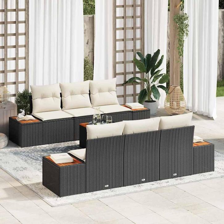 vidaXL Tuinbank Set met kussen met opslag 7 pcs Zwart Poly, Tuin en Terras, Tuinsets en Loungesets, Nieuw, Verzenden