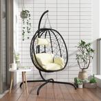 vidaXL Hangstoel met kussen poly rattan en staal crèmewit, Verzenden, Nieuw