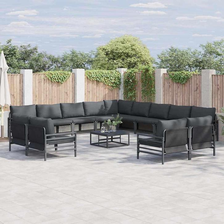 vidaXL Tuinbank Set Antraciet Staal, Tuin en Terras, Tuinsets en Loungesets, Nieuw, Verzenden