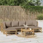 vidaXL 7-delige Loungeset met kussens bamboe taupe, Tuin en Terras, Verzenden, Nieuw, Loungeset