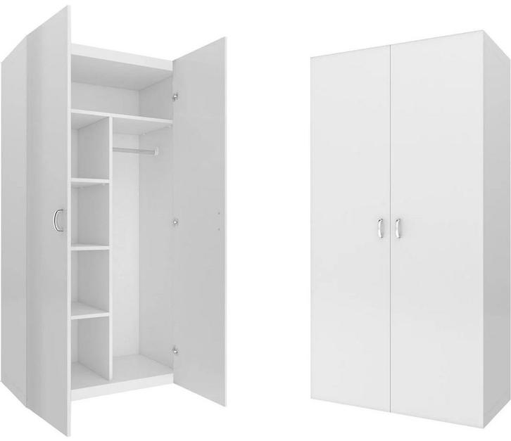 Kledingkast - 2 deuren - 90x190x50 cm - 5 schappen - wit, Huis en Inrichting, Kasten | Kleerkasten, Nieuw, Ophalen of Verzenden