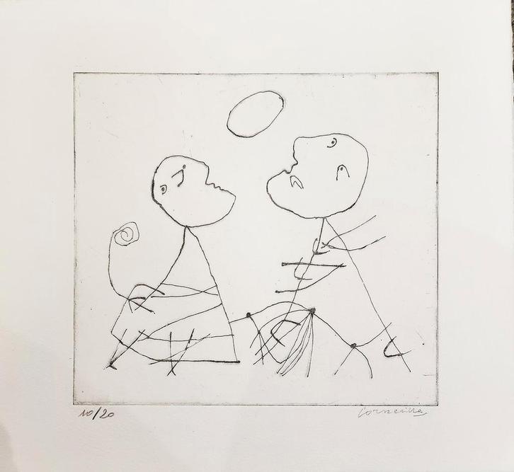 Guillaume Corneille LE GIOCATRICI (de spelers), 1983, Antiek en Kunst, Kunst | Etsen en Gravures, Ophalen of Verzenden