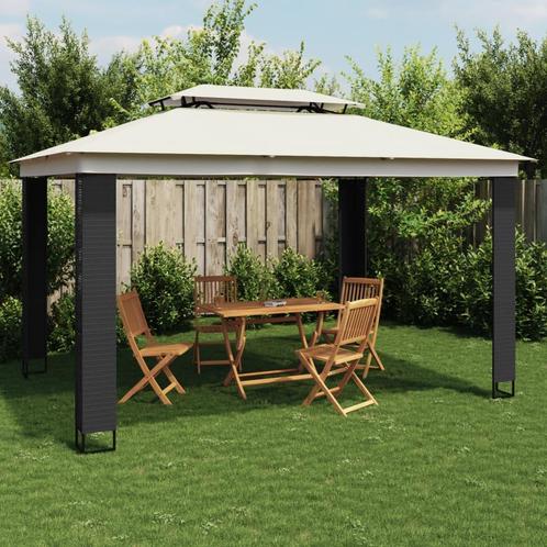 vidaXL Prieel met dubbel dak 3,94x2,96 m staal crèmekleurig, Tuin en Terras, Partytenten, Nieuw, Verzenden