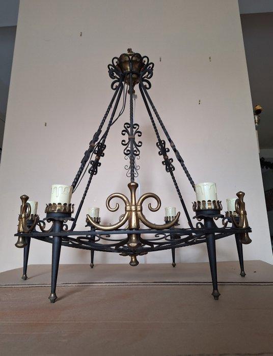 Lustre - Laiton moulé - Kasteelluchter Smeedijzer, Antiquités & Art, Curiosités & Brocante