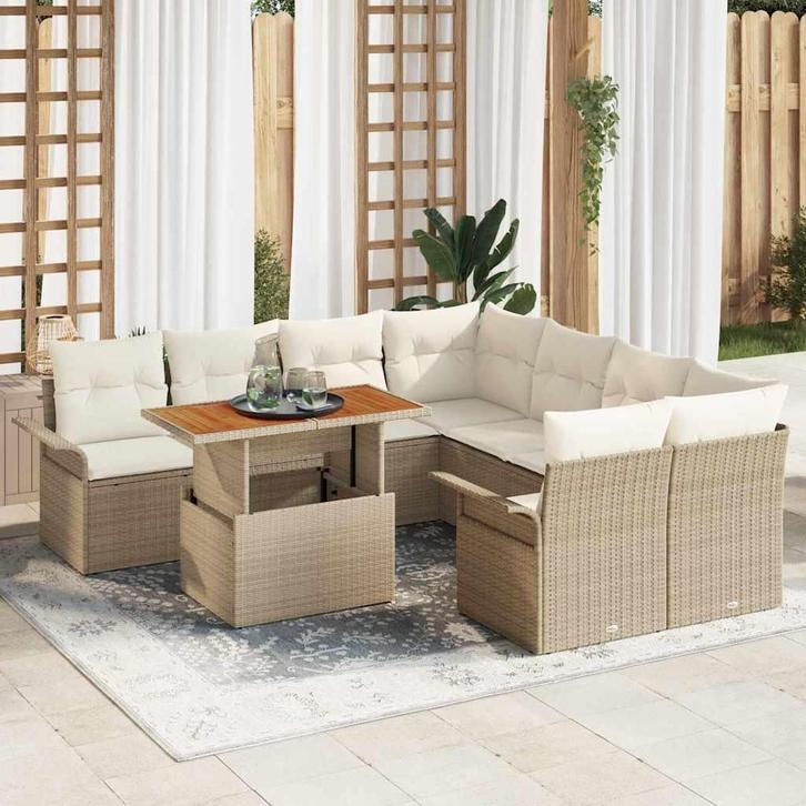 vidaXL Tuinbank Set met opslag 9 pcs Beige Poly rattan, Jardin & Terrasse, Ensembles de jardin, Envoi