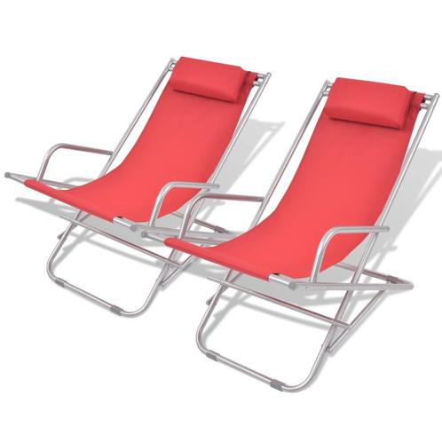 vidaXL Terrasstoelen verstelbaar 2 st staal rood, Tuin en Terras, Ligbedden, Nieuw, Verzenden
