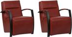 Set van 2 Rode leren industriële stalen fauteuils - Granada, Maison & Meubles, Fauteuils, Ophalen of Verzenden