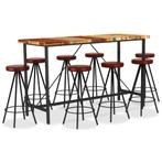 vidaXL 9-delige Barset massief gerecycled hout en echt leer, Huis en Inrichting, Complete eetkamers, Verzenden, Nieuw