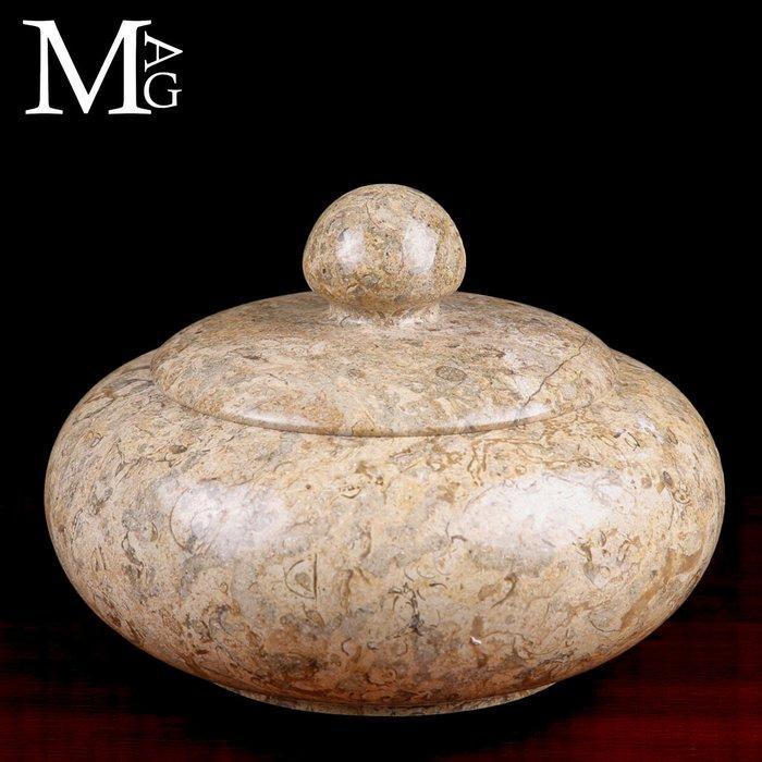 Container met deksel in fossielmarmer – Ouderlijke en, Verzamelen, Mineralen en Fossielen