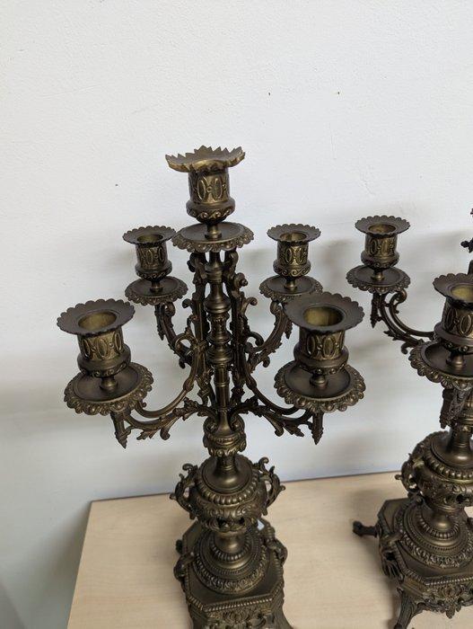 Klok (2) - Brons - 1850-1900 - 2 x kandelaar, Antiek en Kunst, Antiek | Klokken