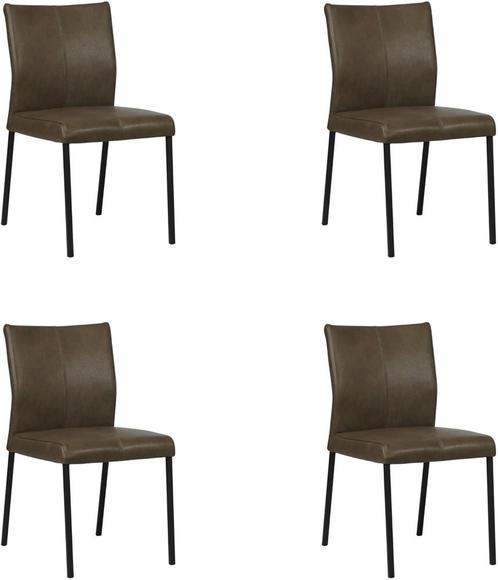 Set van 4 Grijze leren moderne eetkamerstoelen - poot, Huis en Inrichting, Stoelen, Overige kleuren, Vier, Nieuw, Leer, Ophalen of Verzenden