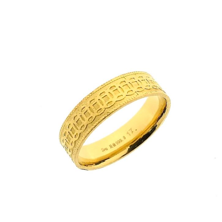 24 Krt. Gouden Byzantijnse band ring (romeins, Grieks), Handtassen en Accessoires, Ringen, Dame, Overige kleuren, 18 tot 19, Gebruikt